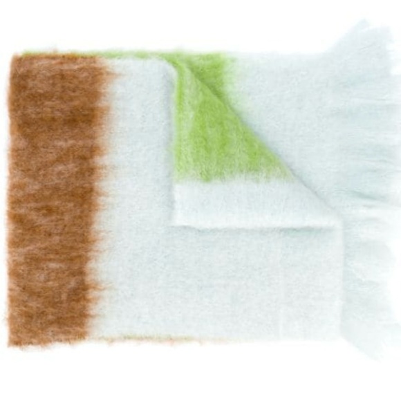 JIL SANDER Color Block Green Tan Blue Mohair Wool Warm Scarf - Picture 3 of 8